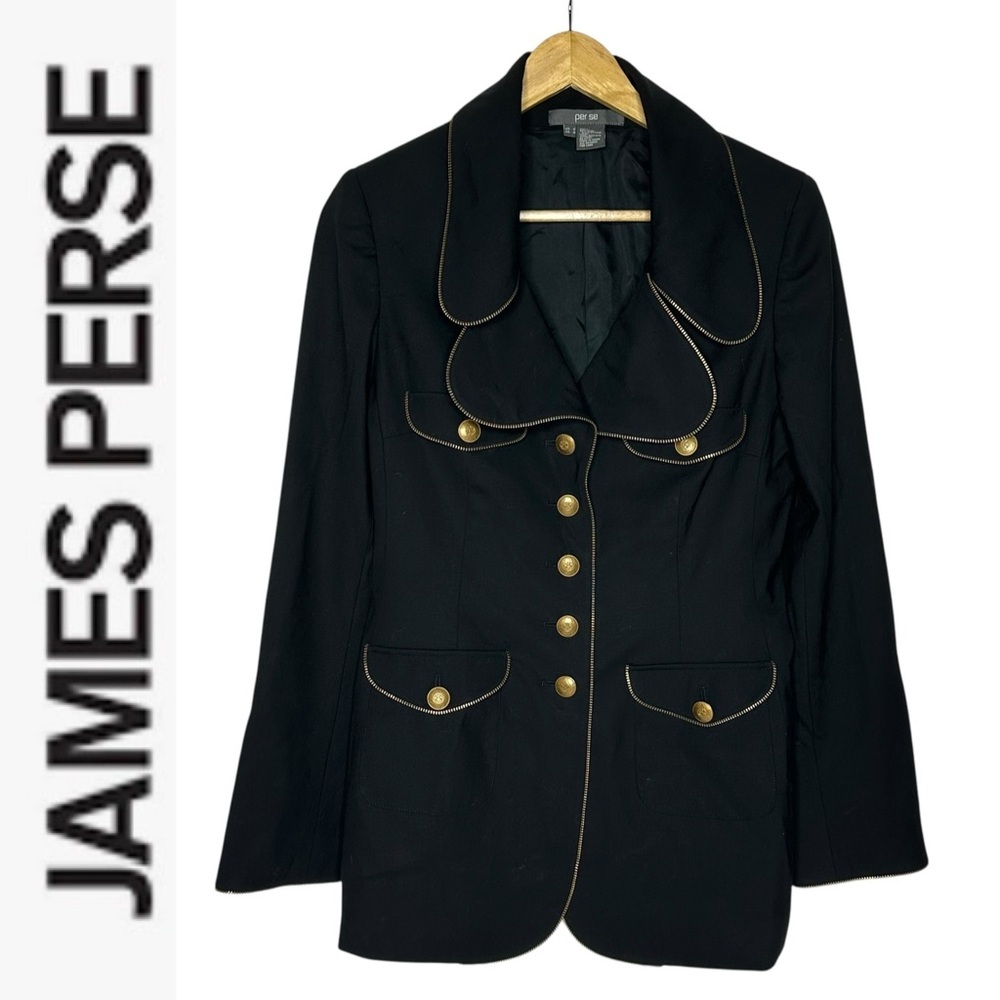 Perse by James Perez Military Inspired Jacket w/Gold Zipper Trim 6